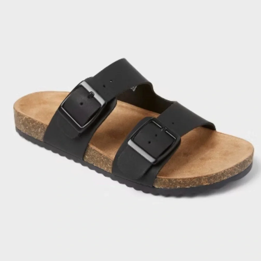 NWT Cat & Jack Kids Drew Footbed Sandals- Black Double-Strap Size 1